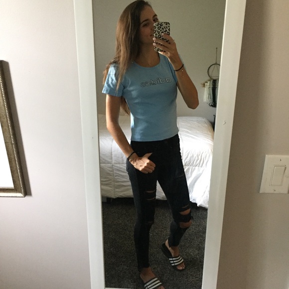 Vintage Pale Blue Adidas logo Graphic tee Crop top - Picture 4 of 8